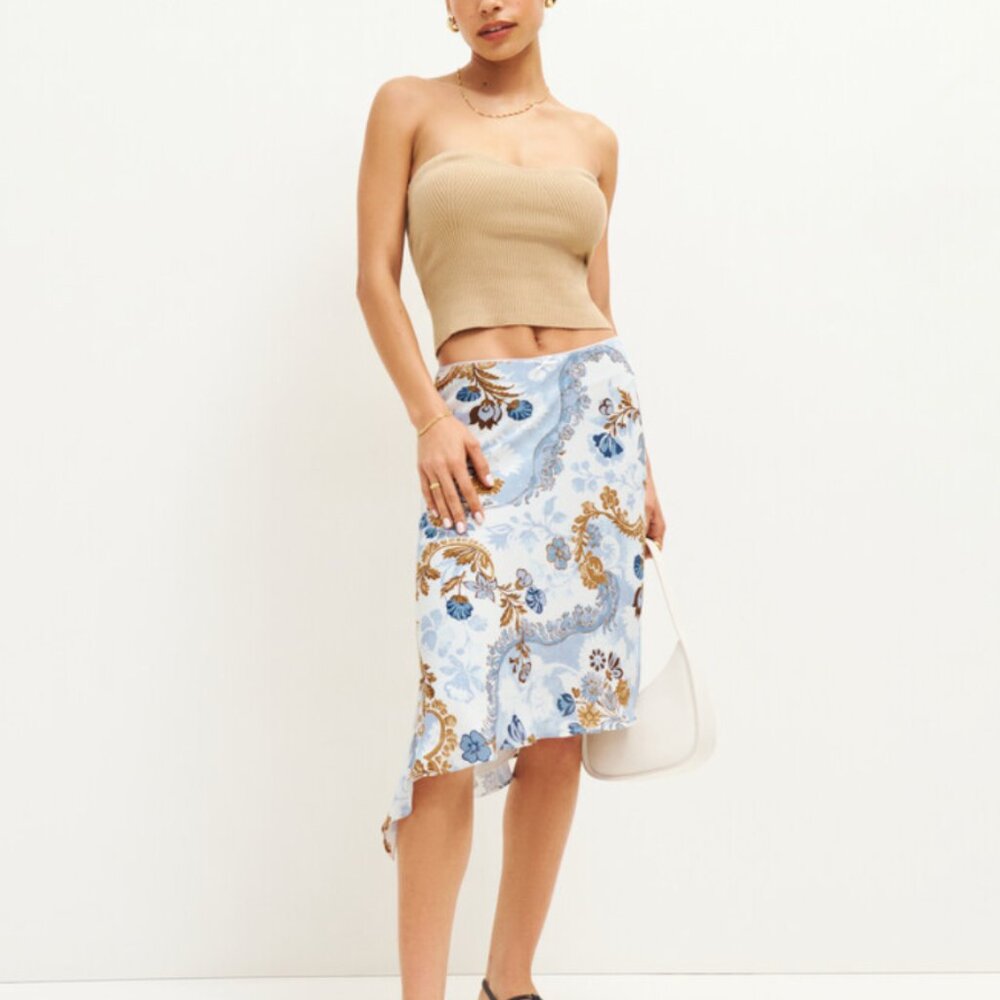 Reformation Blue and Brown Midi Skirt